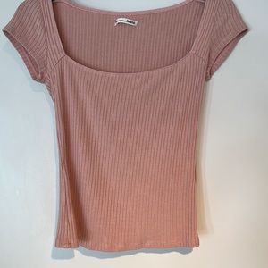 Reformation ribbed Bardot top in Blush, M